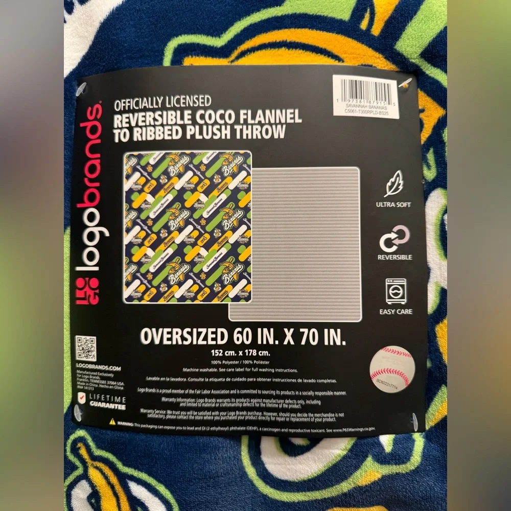 Savannah Bananas Plush Throw Blanket 60x70 Super Soft Official Baseball Team NWT